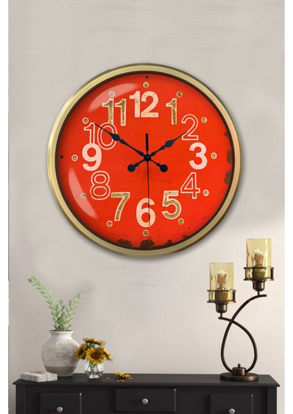 52 cm Eskitme Metal Kırmızı Kadran Duvar Saati fiyatları