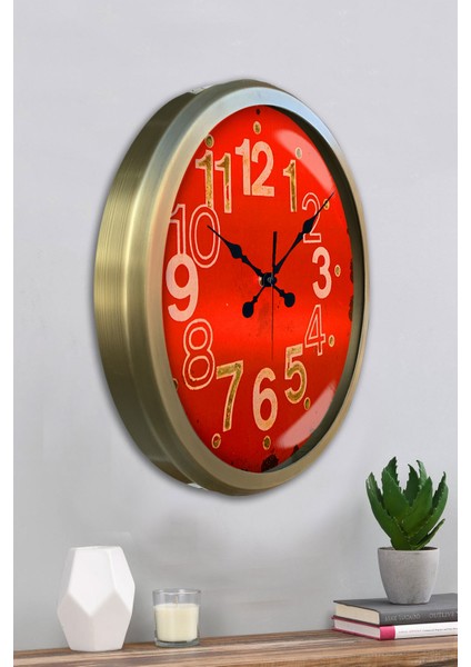 52 cm Eskitme Metal Kırmızı Kadran Duvar Saati fırsatları