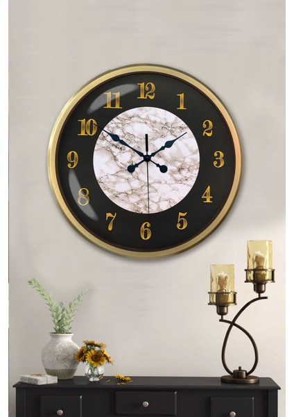 52 cm Eskitme Metal Mermer Desen Duvar Saati fiyatları