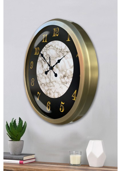 52 cm Eskitme Metal Mermer Desen Duvar Saati modelleri