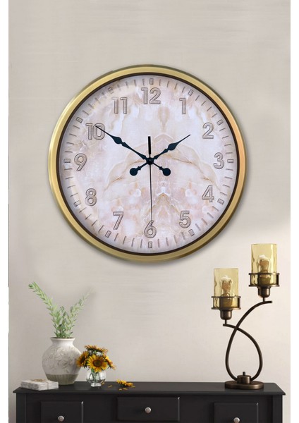 52 cm Eskitme Metal Mermer Desen Duvar Saati fiyatları