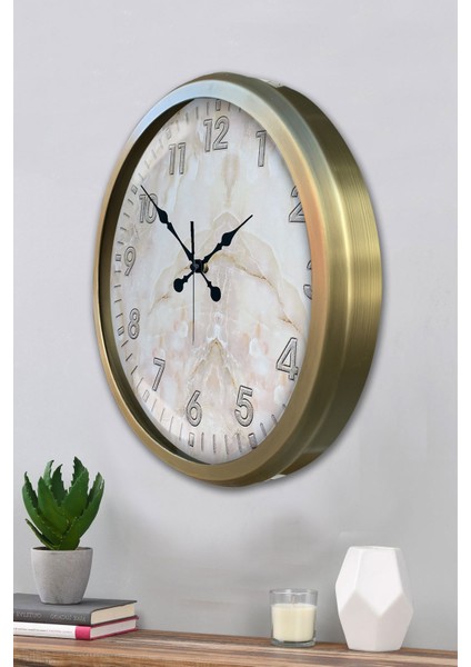 52 cm Eskitme Metal Mermer Desen Duvar Saati modelleri