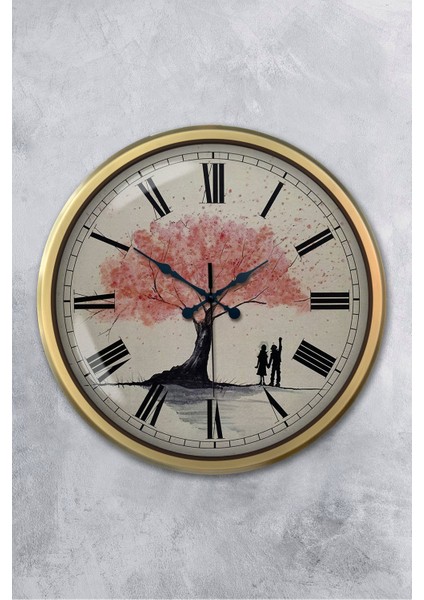 52 cm Eskitme Metal Pembe Ağaç Duvar Saati