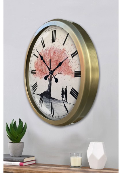 52 cm Eskitme Metal Pembe Ağaç Duvar Saati modelleri