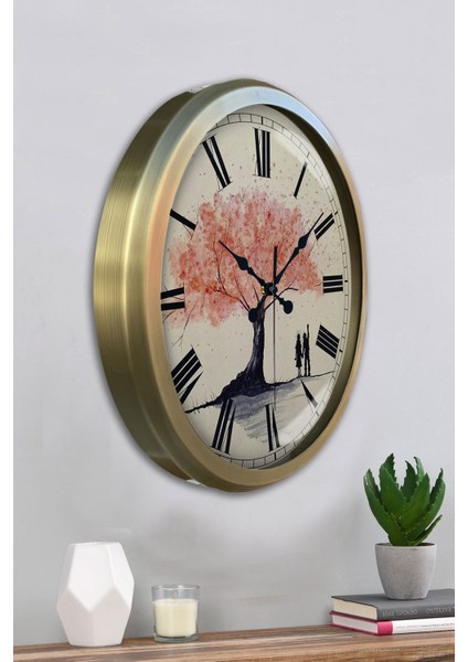 52 cm Eskitme Metal Pembe Ağaç Duvar Saati fırsatları