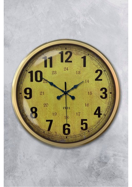 52 cm Eskitme Metal Sarı Duvar Saati