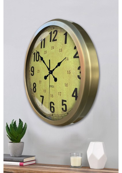 52 cm Eskitme Metal Sarı Duvar Saati modelleri