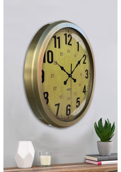 52 cm Eskitme Metal Sarı Duvar Saati fırsatları