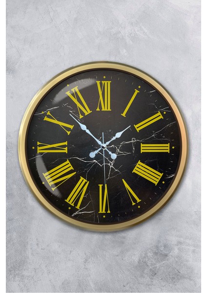 52 cm Eskitme Metal Sarı Roma Rakamlı Duvar Saati