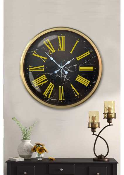 52 cm Eskitme Metal Sarı Roma Rakamlı Duvar Saati fiyatları