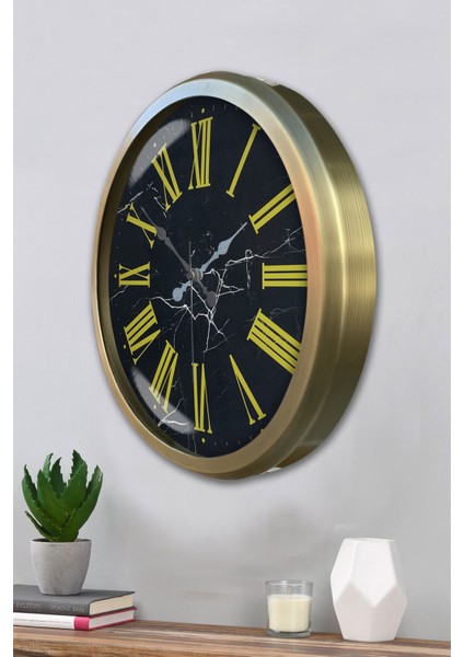 52 cm Eskitme Metal Sarı Roma Rakamlı Duvar Saati modelleri
