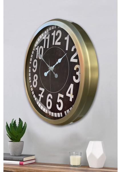 52 cm Eskitme Metal Siyah Kadran Duvar Saati modelleri
