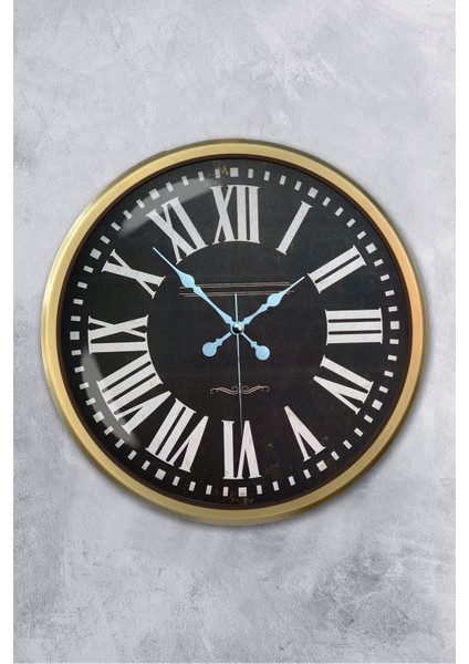 52 cm Eskitme Metal Siyah Kadran Duvar Saati