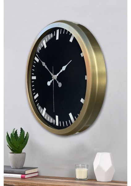 52 cm Eskitme Metal Siyah Renk Duvar Saati modelleri