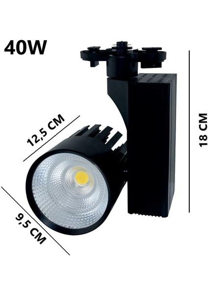 40 Watt Siyah Kasa Sıcak Beyaz 4000 K Led Ray Spot EV Ofis Mağaza Vİtrin