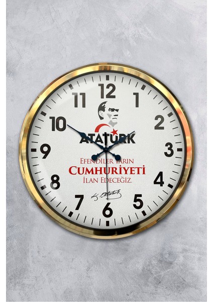 52 cm Gold Metal Atatürk Duvar Saati