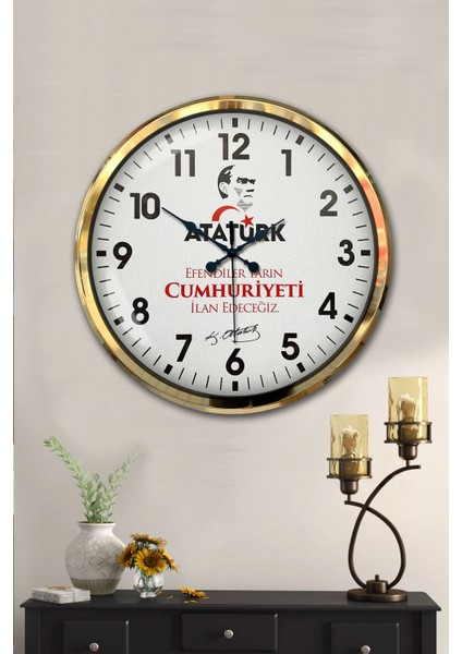 52 cm Gold Metal Atatürk Duvar Saati fiyatları