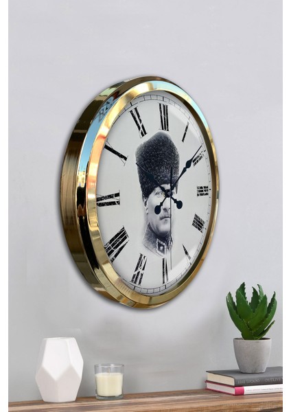 52 cm Gold Metal Atatürk Duvar Saati fırsatları