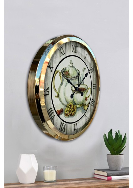 52 cm Gold Metal Çaydanlık Mutfak Duvar Saati fırsatları