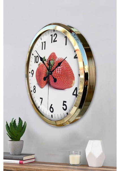 52 cm Gold Metal Çilek Duvar Saati modelleri