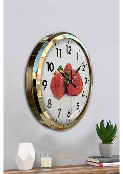 52 cm Gold Metal Çilek Duvar Saati fırsatları