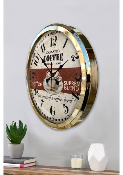 52 cm Gold Metal Espresso Duvar Saati modelleri