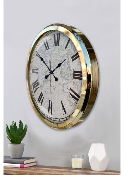 52 cm Gold Metal Harita Duvar Saati modelleri