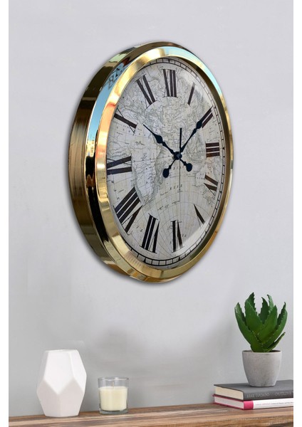 52 cm Gold Metal Harita Duvar Saati fırsatları