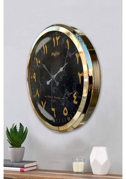 52 cm Gold Metal Mermer Desen Arapça Duvar Saati modelleri