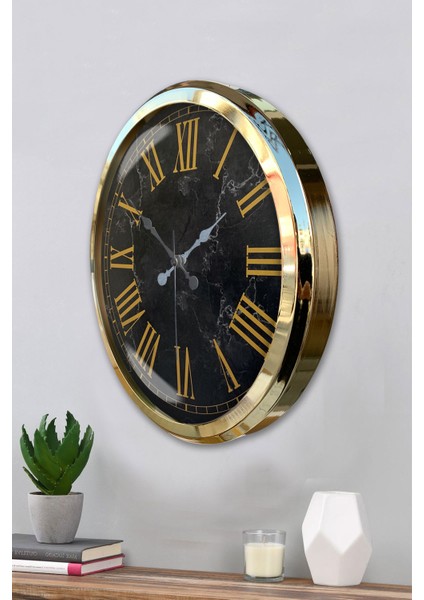 52 cm Gold Metal Mermer Desen Roma Rakamlı Duvar Saati modelleri