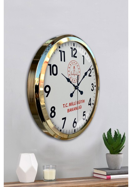 52 cm Gold Metal Milli Eğitim Duvar Saati fırsatları