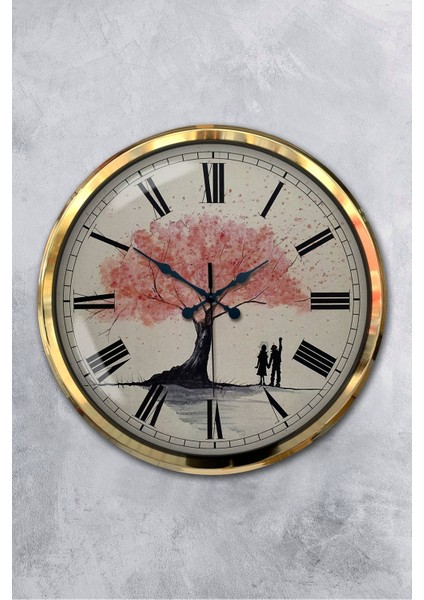 52 cm Gold Metal Pembe Ağaç Duvar Saati
