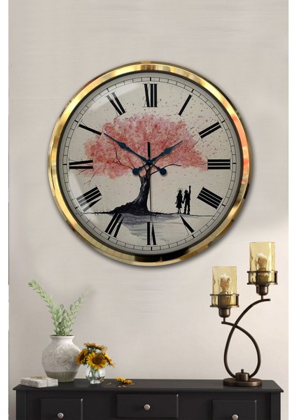 52 cm Gold Metal Pembe Ağaç Duvar Saati fiyatları