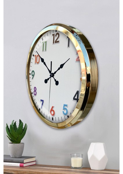 52 cm Gold Metal Renkli Sayı Duvar Saati modelleri