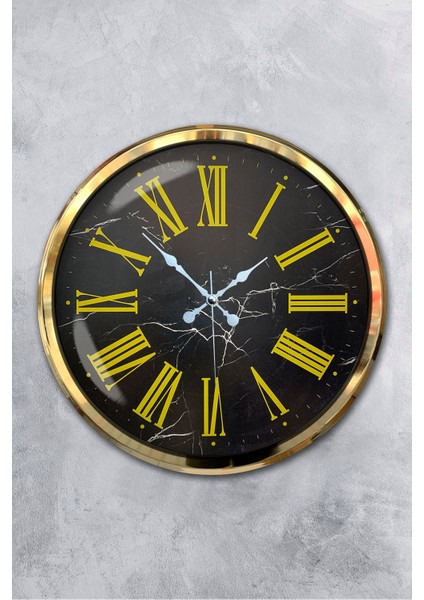 52 cm Gold Metal Sarı Roma Rakamlı Duvar Saati