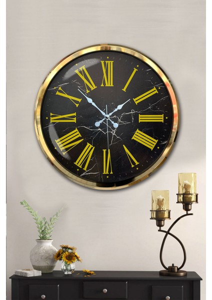 52 cm Gold Metal Sarı Roma Rakamlı Duvar Saati fiyatları