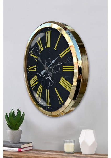 52 cm Gold Metal Sarı Roma Rakamlı Duvar Saati modelleri