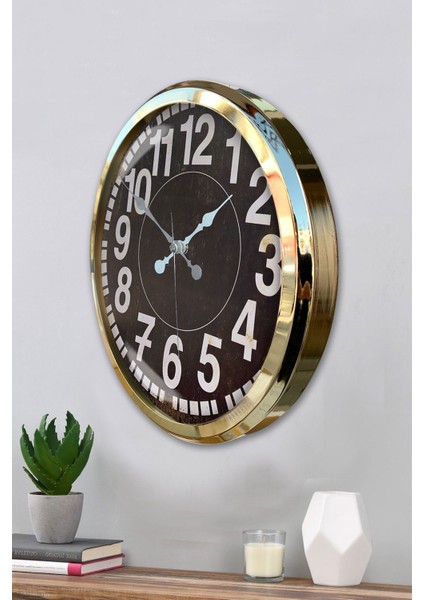 52 cm Gold Metal Siyah Kadran Duvar Saati modelleri