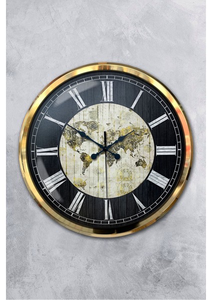52 cm Gold Metal World Maps Duvar Saati