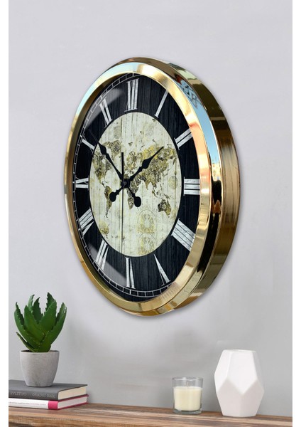 52 cm Gold Metal World Maps Duvar Saati modelleri