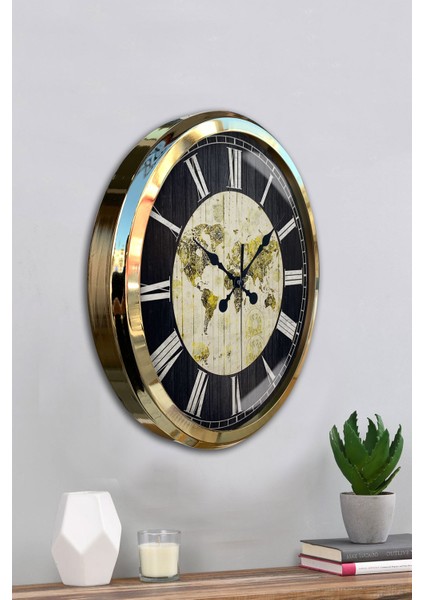 52 cm Gold Metal World Maps Duvar Saati fırsatları