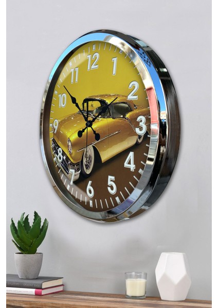52 cm Krom Metal Araba Galeri Duvar Saati modelleri