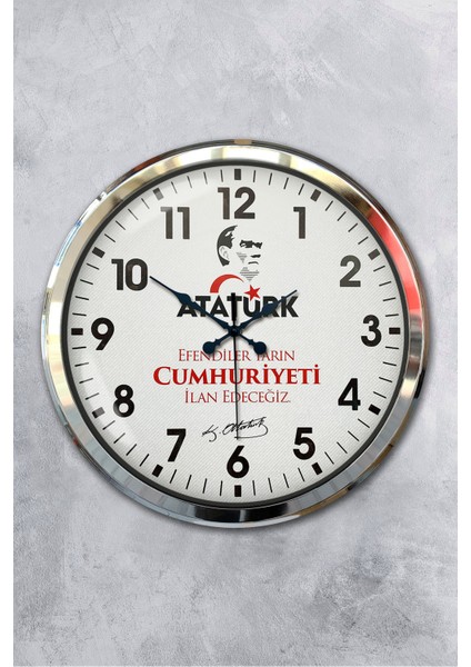 52 cm Krom Metal Atatürk Duvar Saati