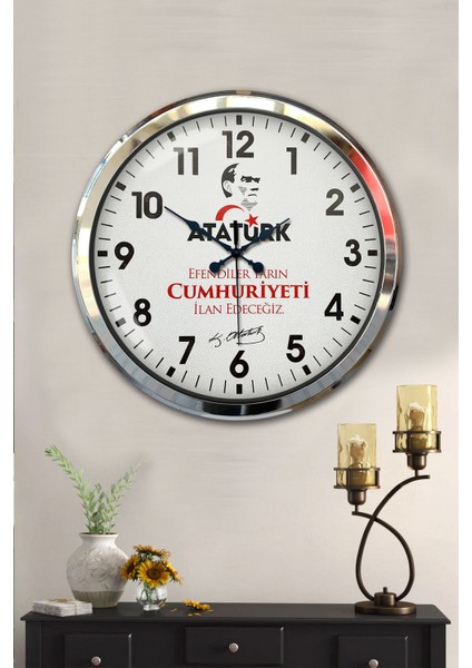 52 cm Krom Metal Atatürk Duvar Saati fiyatları