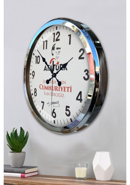 52 cm Krom Metal Atatürk Duvar Saati modelleri