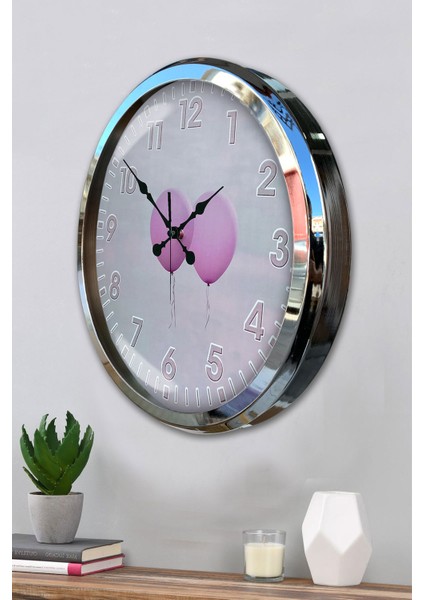 52 cm Krom Metal Balon Duvar Saati modelleri