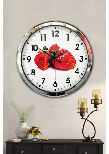 52 cm Krom Metal Çilek Duvar Saati fiyatları