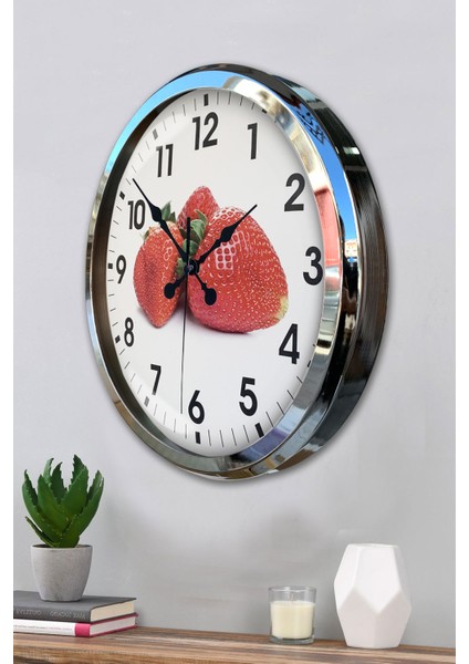 52 cm Krom Metal Çilek Duvar Saati modelleri