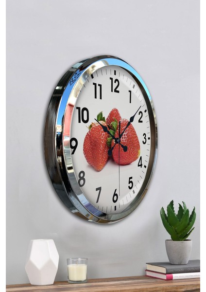 52 cm Krom Metal Çilek Duvar Saati fırsatları