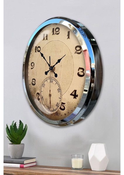 52 cm Krom Metal Dekoratif Duvar Saati